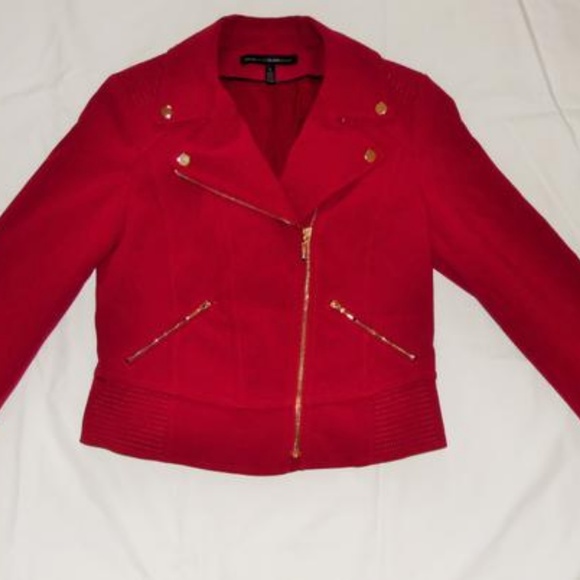 WHBM Red Moto Jacket Gold Button Burgundy Leather - Picture 4 of 6